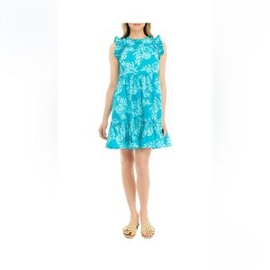 Crown & Ivy Turquoise tropical flutter sleeve dress size S